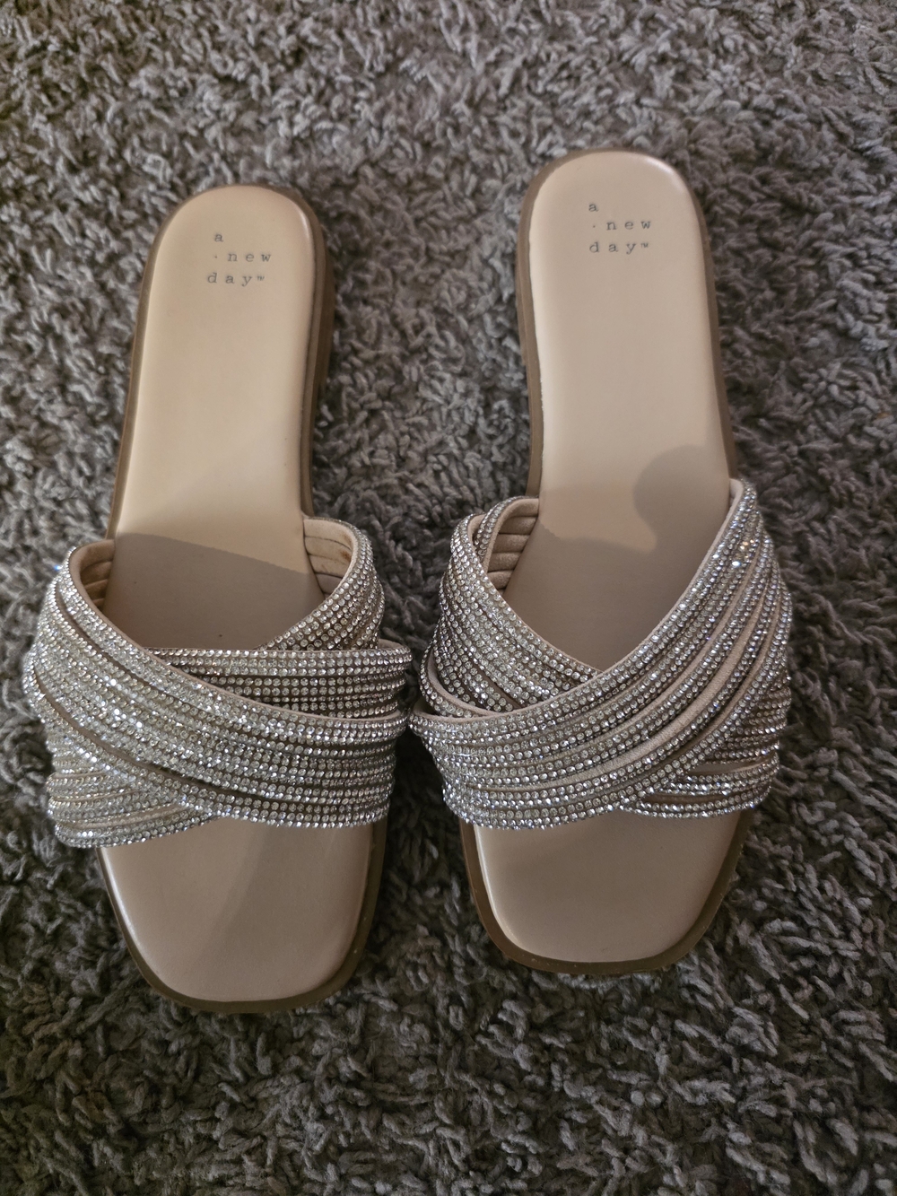 a new day Nude Rhinestone-Trim Slide Mules